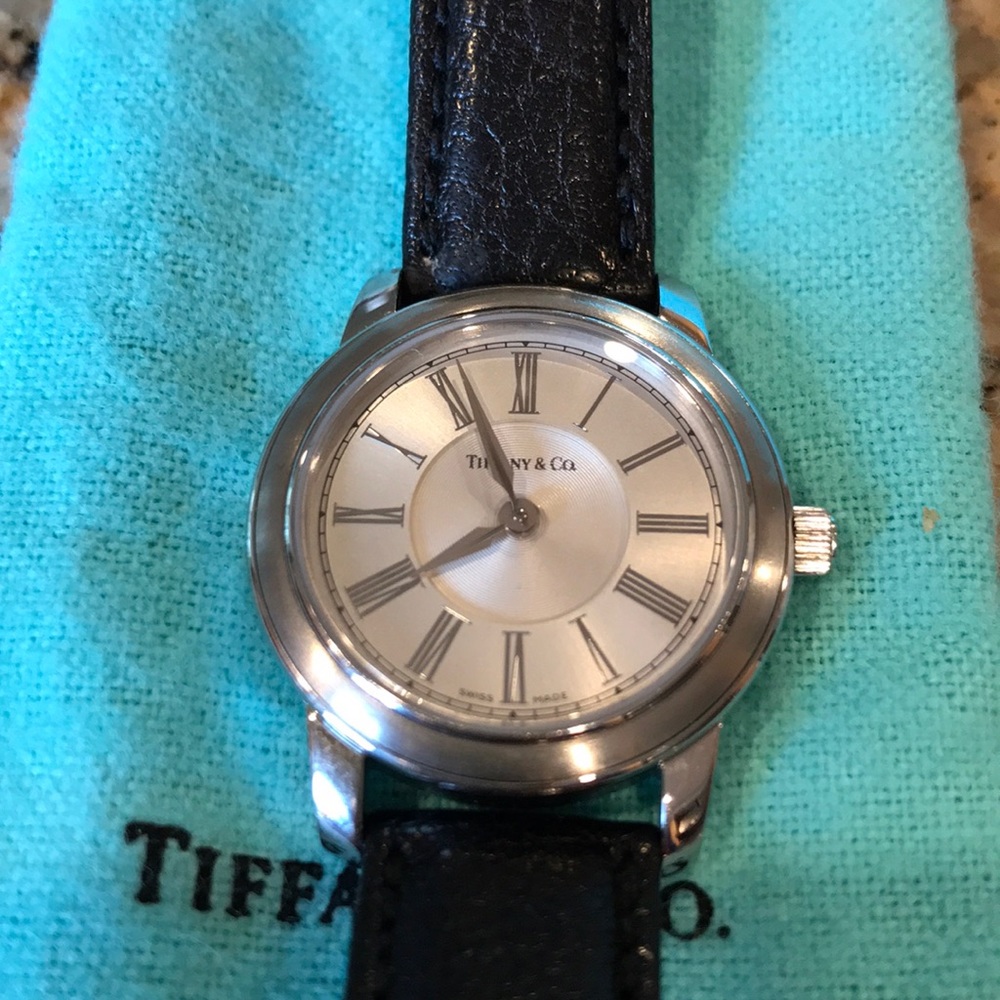 Tiffany Ladies Watch with black leather band